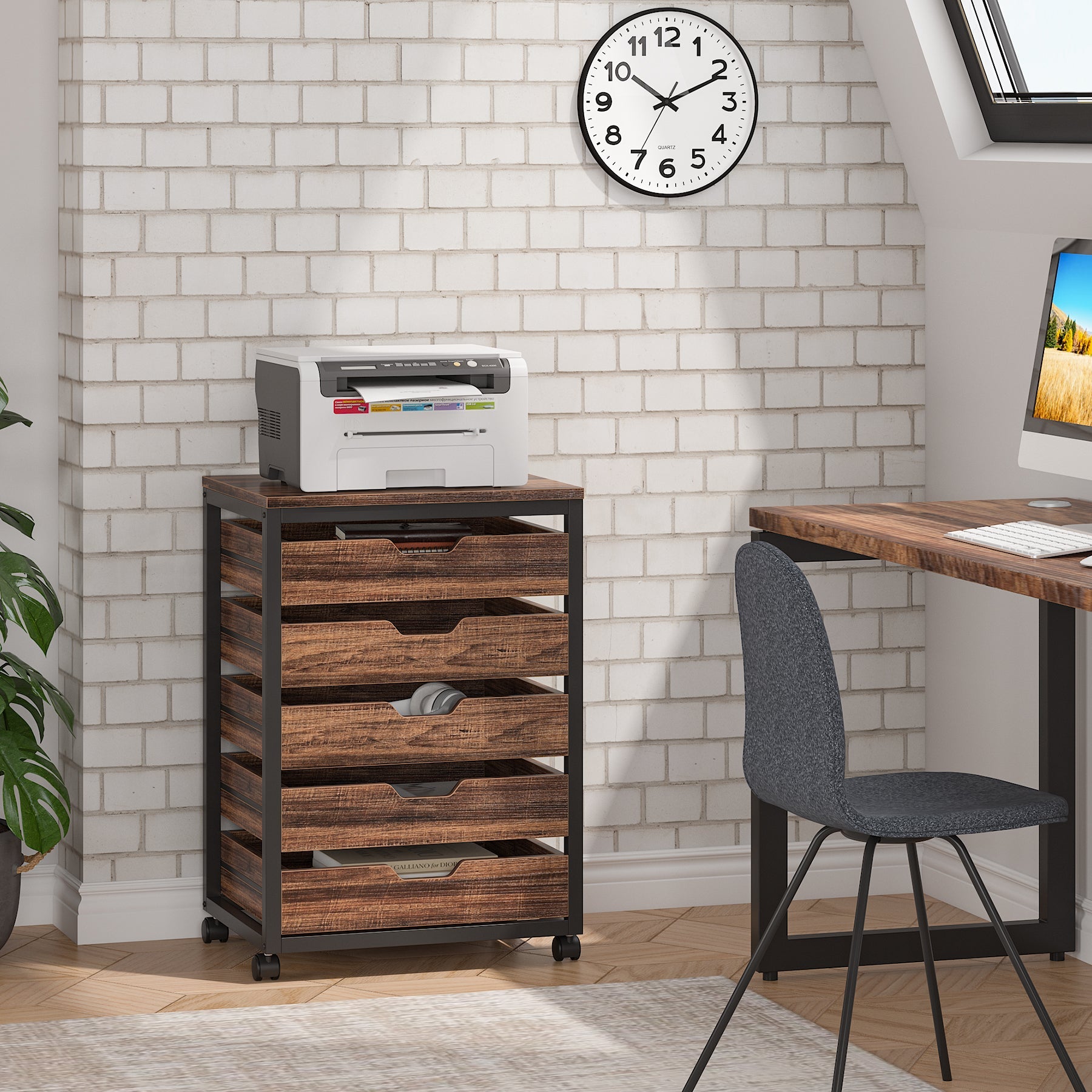 5/7 Drawer Chest, Wood Storage Dresser Cabinet with Wheels Tribesigns